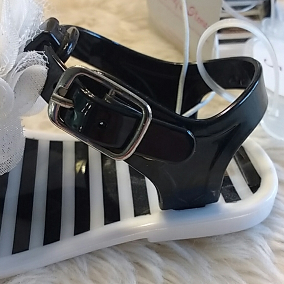 STEPPING STONES BLACK & WHITE STRIPED STRAPPY BABY JELLY SANDALS SIZE 5 - Picture 8 of 9